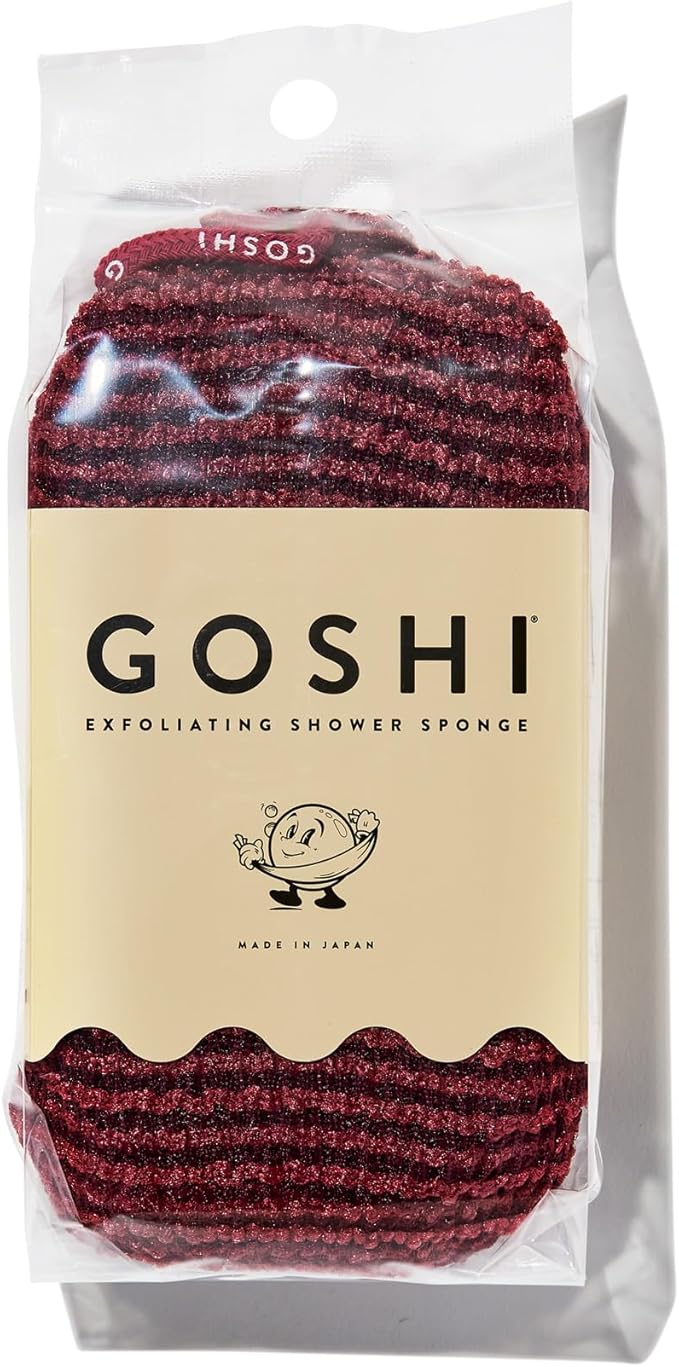 GOSHI Exfoliating Shower Sponge - Rip-Resistant, Rapid-Drying Exfoliating Bath Sponge for All Skin Types - Brick Red - Made in Japan