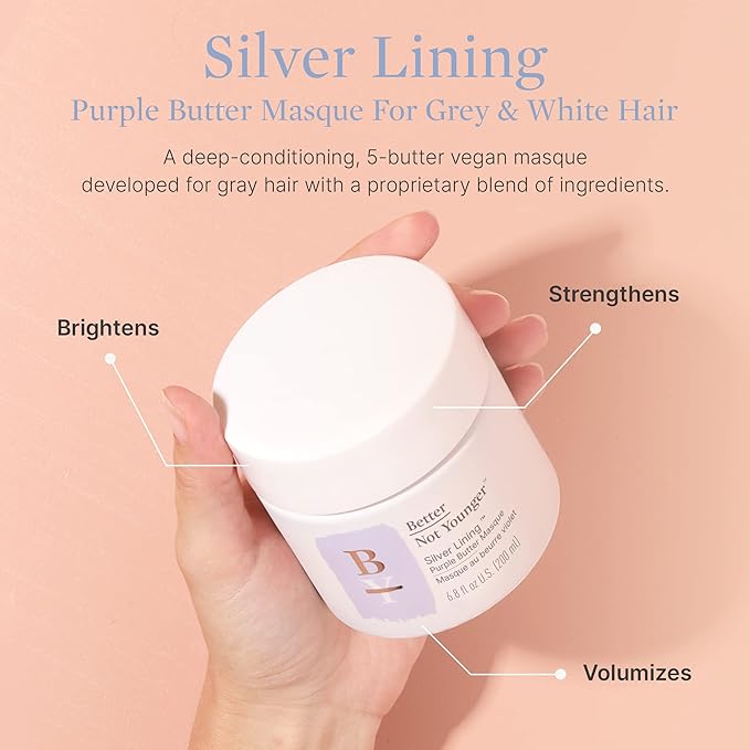 Better Not Younger Silver Lining Purple Hair Mask for Women 40+ – Deep Conditioning Treatment for Gray, Silver & Blonde Hair - Butter Mask with Plant-Based Oils – Hydrates & Neutralizes Brassiness
