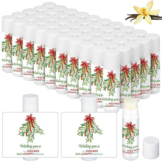 50 Pcs Christmas Lip Balms Mistletoe Gifts Bulk Christmas Vanilla Flavors Lip Balms Lips Moisturizer for Christmas Stocking Stuffers Xmas Party Supplies Favors