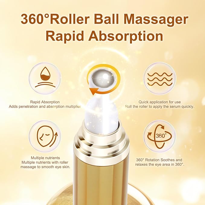 5% Caffeine Eye Serum With Roller For Dark Circles & Puffiness Bags Under Eye Treatment- Caffeine Eye Cream with 360° Massage Ball Roller For Anti Aging Wrinkles Fine Lines - Under eyes treatment