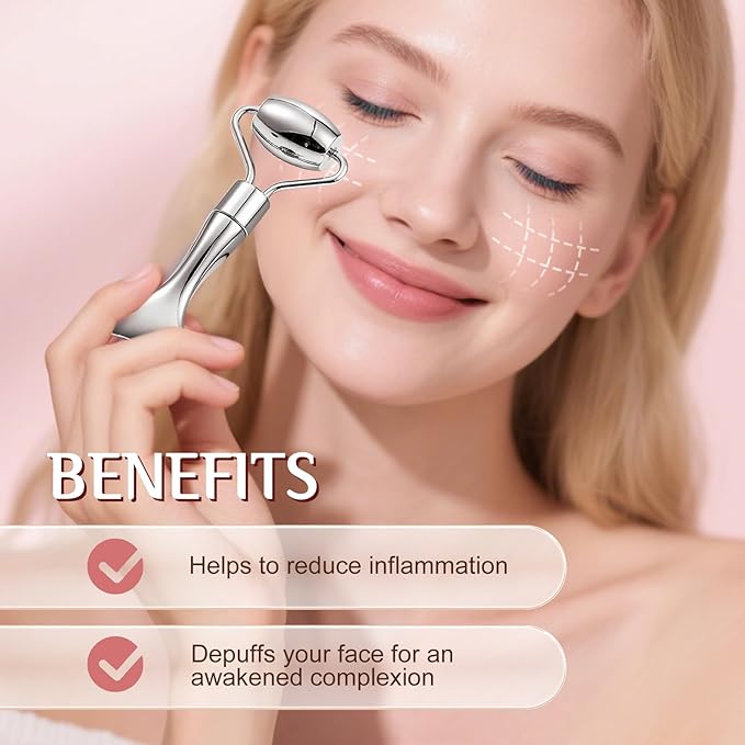 Gua Sha Facial Tool and Face Roller Set, Stainless Steel Lymphatic Drainage Massager for Face, Head, Eyes, Chin and Jaw, Lifting, Massage Scraping with Travel Pouch