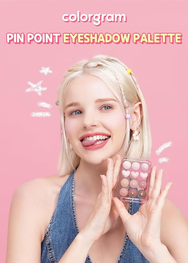 COLORGRAM Pin Point Eyeshadow Palette 02 Pink+Mauve= | Ultra-Blendable Matte, Glitter, Shimmer Shades for Daily Makeup | K-Beauty Eye Palette with Easy-to-Use Calculator Design