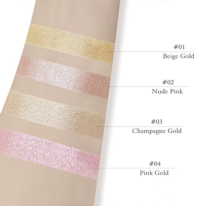 Highlighter Makeup Palette Shimmer Contour Palette Powder for Brighten Face Contour Gold Cheek Highlight Makeup, Long Lasting Highlighter Powder with Mirror for Illuminator Makeup (PINK GOLD)