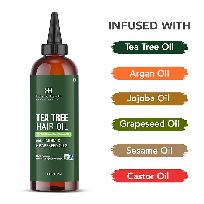 Botanic Hearth Tea Tree Oil For Hair (4 Fl Oz) | With Jojoba & Grapeseed Oils | Soothes Itchy Scalp & Fights Dandruff | Non Gmo Verified