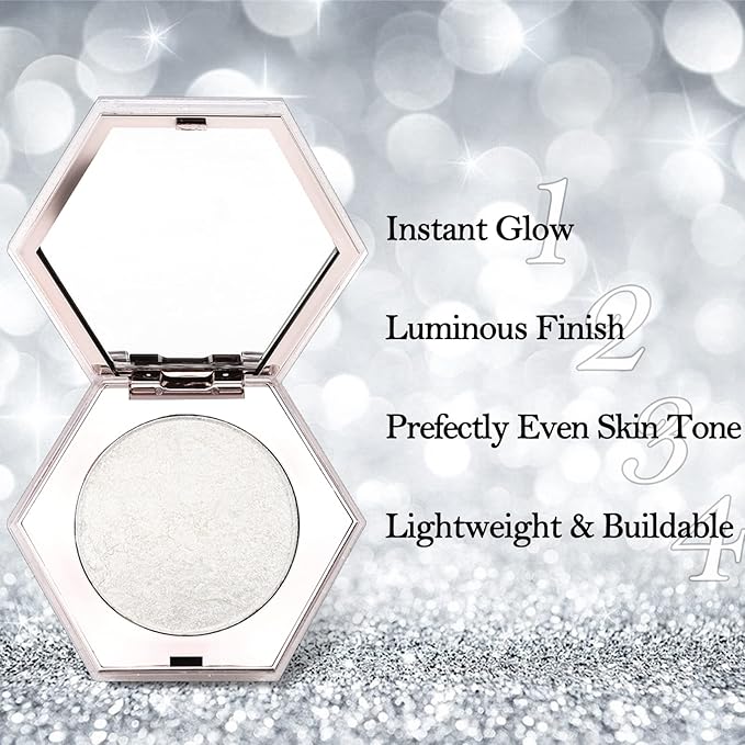 Erinde White Silver Face Highlighter Makeup Palette, Shimmer Glitter Highlighter Powder for Face Body, Natural Glossy Highlight Makeup Illuminator Highlighter Palette, Long-Lasting, Lightweight, 01#