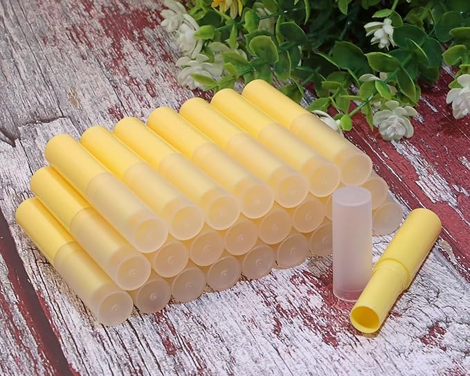 0.14oz Empty Flavored Lip Balm Container Tubes Plastic Homemade Moisturizing Lip Stick with Caps Bulk Fit for Women Adult DIY Making Supplies, 25 Count (Yellow)