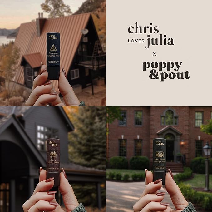 Jumbo Lip Balm Gift Set (Chris Loves Julia Trio) | Poppy & Pout All Natural Lip Balms & Moisturizers | Hydrates with Beeswax, Vitamin E, Organic Coconut Oil | Cruelty-Free | Recyclable Cardboard Tube