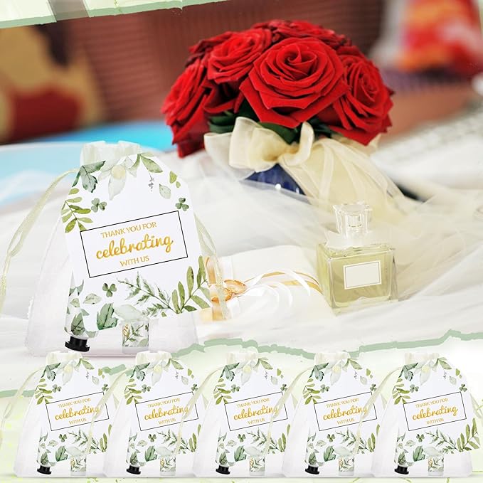 25 Set Wedding Lip Balms and Hand Cream Gift Set Include 25 Moisturizing Hand Care Cream 25 Lip Balms with Thank You Cards and Bags Bridesmaid Gift Set for Bridal Shower Wedding(Greenery)