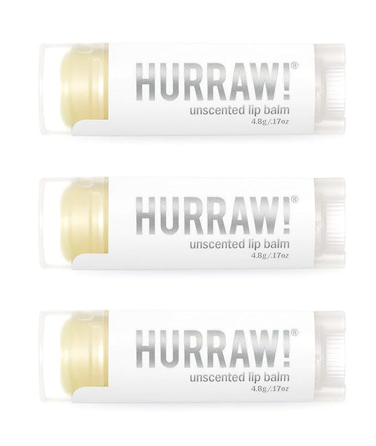 Hurraw! Unscented Lip Balm, 3 Pack: Organic, Certified Vegan, Cruelty and Gluten Free. Non-GMO, 100% Natural Ingredients. Bee, Shea, Soy and Palm Free. Made in USA