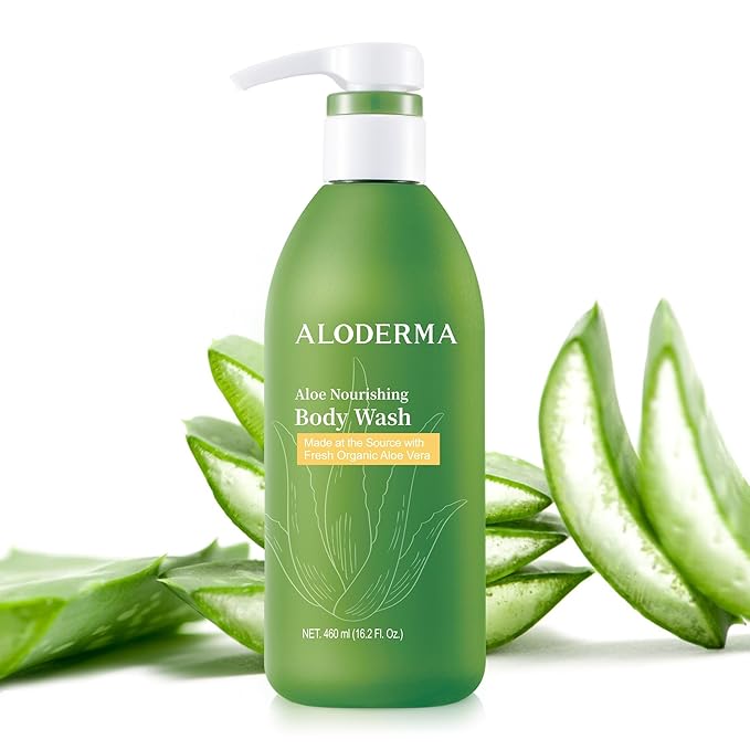 Aloderma Aloe Nourishing Body Wash Featuring Fresh, Organic Aloe for Dry, Sensitive Skin - Moisturizing Body Cleanser with Shea Butter, Allantoin - Leaves Skin Soft, Hydrate & Nourished - 16oz