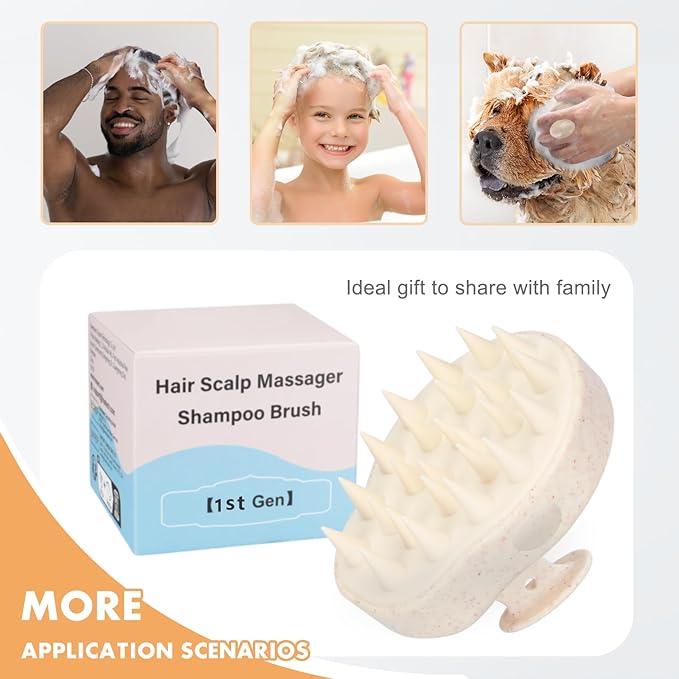 FREATECH 2-Pack Wheat Straw Hair Scalp Massager Shampoo Brush with Silicone Bristles for Hair Growth and Dandruff, Scalp Scrubber Head Exfoliator for Wet & Dry Use, Women Men Kids