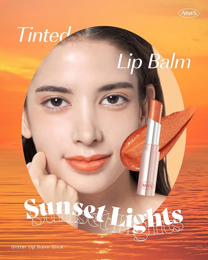 AMTS Tinted Lip Balm - Sunset Lights | Hydrating Glitter Lipstick | Pearl Shimmering Daily Lip Makeup for dry, cracked, chapped lips | korean beauty Moisture Lip Tint