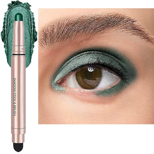 Green Eyeshadow Stick, Shimmer Cream Single Eyeshadow Pencil High Pigmented Eye Shadow Brightener Stick, Hypoallergenic Waterproof Long Lasting Highlighter stick Create Multi-Dimensional Eyes Look 12#