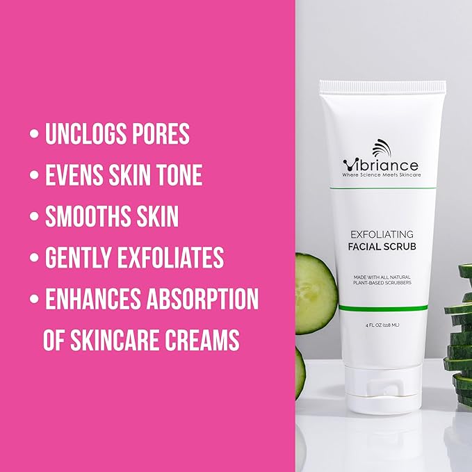 Vibriance Ultra-Gentle Face Scrub, 4 fl oz - Exfoliating Facial Wash Unclogs Pores - Sulfate and Paraben-Free Exfoliator For All Skin Types - Made with Natural Ingredients