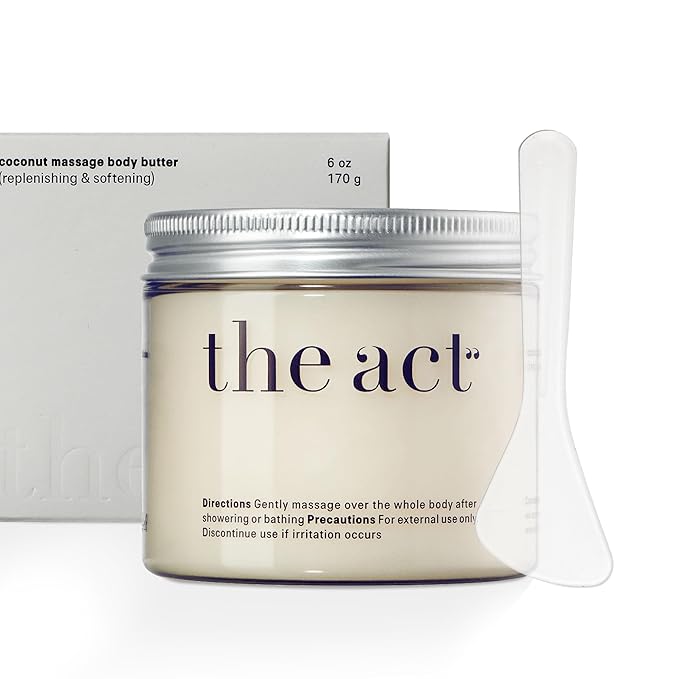 THE ACT Solid Coconut Body Butter – Organic Vegan Moisturizer with Shea & Almond Oils – Melts in Hands – Massage Balm for Dry Skin – Natural Skincare for Women & Men – 6 oz with Spatula