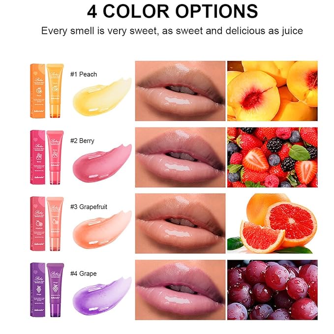 Lip Glowy Balm,4 Pack Fruit Glowy Lip Balm,Vitamin E Lip Glowy Balm Set Reduce Lip Lines, Enhance Lip Color,Moisturizing & Plump Quickly Replenishing Moisture and Relieving Dry Lips