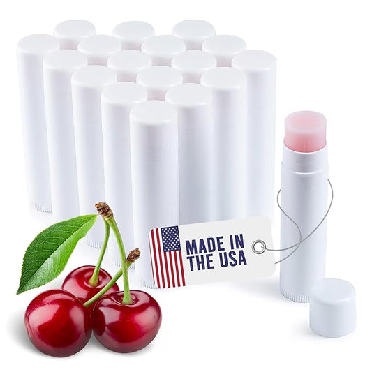 Lip Balm Bulk Unlabeled - Made in USA Bulk Chapstick - Natural Ingredients Vitamin E Shea Butter - Custom Chapstick Bulk For Party & Wedding Favors (18 Count, Cherry)