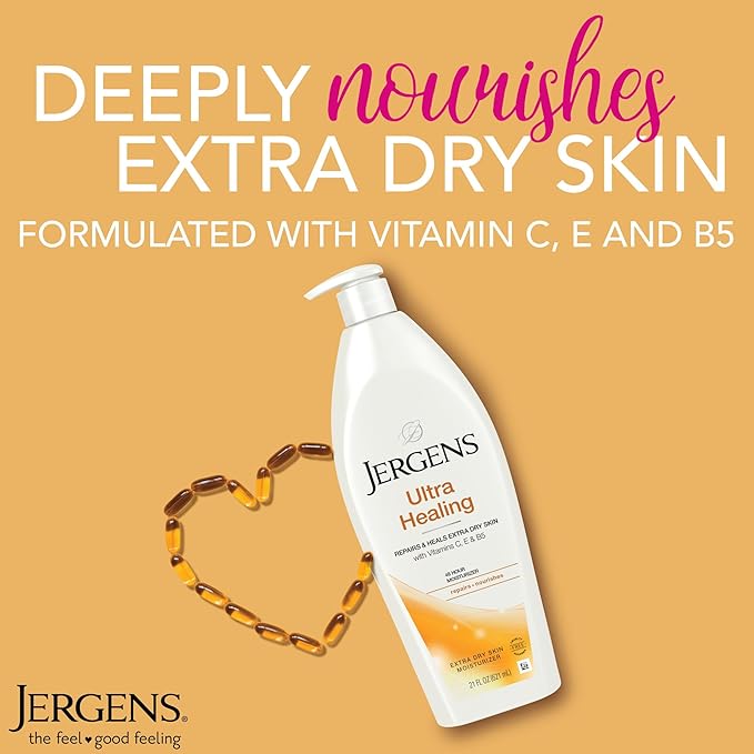 Jergens Ultra Healing Dry Skin Lotion, Hand and Body Moisturizer for Quick Absorption into Extra Dry Skin with Hydralucence Blend, Vitamins C, E and B5, White, 21 oz, Pack of 3