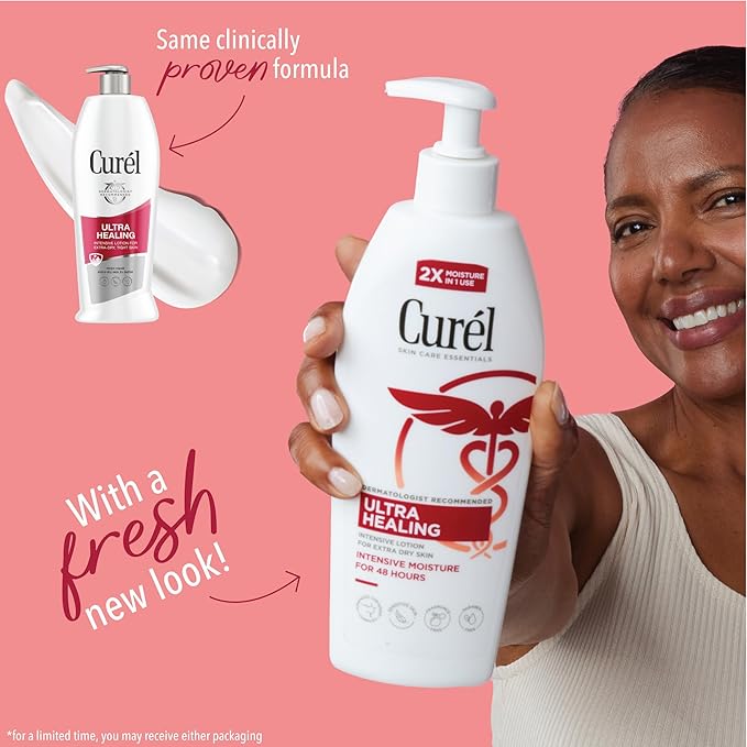 Curel Ultra Healing Intensive Fragrance-Free Lotion For Extra-Dry Skin, Dermatologist Recommended, Ideal for Sensitive Skin, Cruelty Free, Paraben Free, 13 Oz, Pack of 3