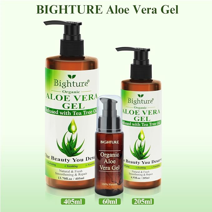 Aloe Vera Gel with Tea Tree Oil for Face, Skin, Hair, Sunburn relief, Organic Aloe Vera Gel from Freshly cut 100% Pure Aloe,13.7oz