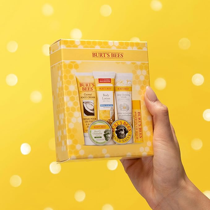 Burt's Bees Back to School Gifts Ideas, 6 College Dorm Products, Timeless Minis Set – Beeswax Lip Balm, Coconut Foot Cream, Milk & Honey Body Lotion, Deep Cleansing Cream, Res-Q Ointment & Hand Salve