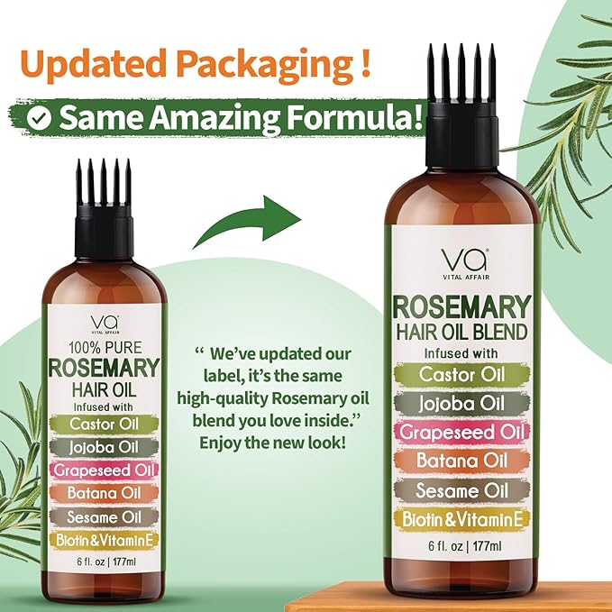 Blend Of Pure Rosemary Oil For Hair Growth With Castor, Batana, Jojoba Oil-Infused With Biotin & Vitamin E-Blend of Effective Hair Oils for Hair Growth-Strengthening Treatment 6 Fl Oz