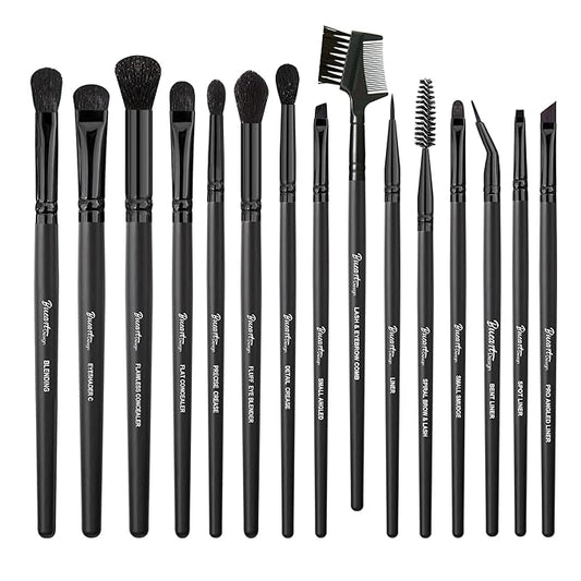 Bueart Design 15Pcs Professional Eyeshadow Brush Set For Eye makeup Blending,Brow grooming,Concealing,eyeshader, With premium ultra soft synthetic vegan Hair