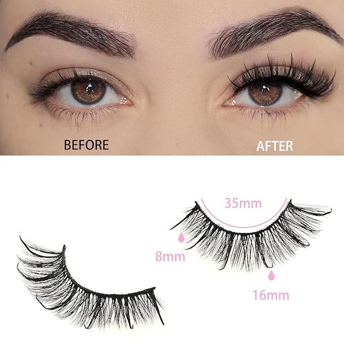FARRED Wispy Lashes Hybrid Mink Eyelashes 14 Pairs Short Cat Eye Natural Fluffy False Eyelashes Faux Mink Strip Eye Lashes Pack for Daily Makeup (F17 | 8-16 mm)