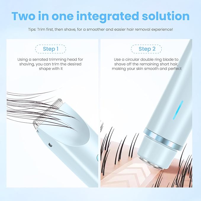 Bikini Trimmer for Women-2 in 1 Electric Razors for Women,USB Rechargeable Bikini Electric Shaver,IPX7 Waterproof Dry & Wet Use Body Hair Trimmer and Facial Hair Remover for Underarm Leg Body,Blue