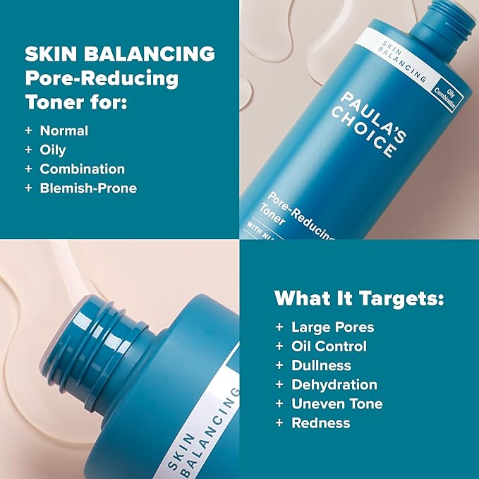 Paula's Choice SKIN BALANCING Pore-Reducing Face Toner for Combination and Oily Skin, Minimizes Large Pores, Controls Oil & Shine, Suitable for Acne-Prone Skin, Travel Size, 1 Fl Oz Bottle