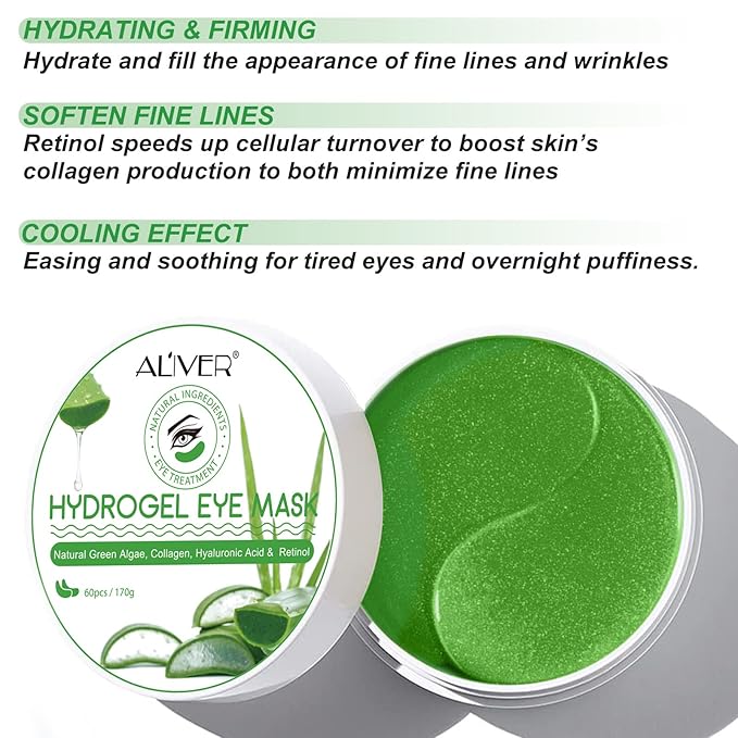 Aloe Veoe Eye Patches,Hydrogel Under Eye Masks for Dark Circles,Anti Wrinkle Treatment,Under Eye Gel Pads,Eye Mask for Puffy Eyes, Skincare,Hydrating | 60 Pieces/30 Pairs