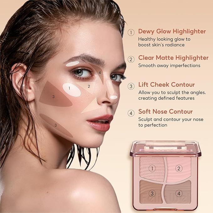 Highlight Contour Makeup Palette Effortless Blending Matte Shimmer Highlighter Palette and Bronzer Powder for Cool Toned Skin