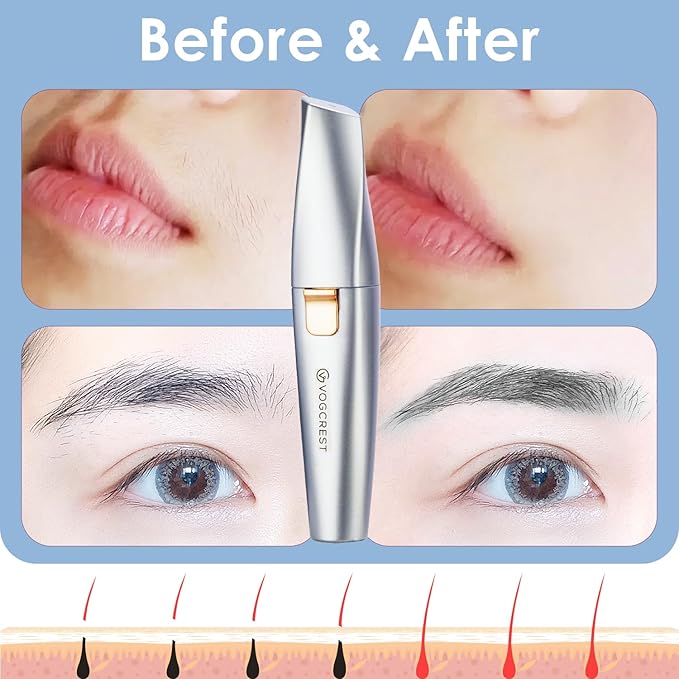 Eyebrow & Facial Trimmer: 2 in1 Rechargeable Facial Hair & Eyebrow Shaver - Painless LED Light (Sky Blue)