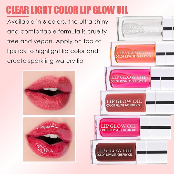 3PCS Lip Oil Set, Hydrating Lip Glow Oil Lip Plumper Gloss, Tinted Lip Oils Transparent Long Lasting Non-sticky Lip Gloss, Plumping Lip Gloss Lip Care Kit (Pink & Rosewood & Cherry)