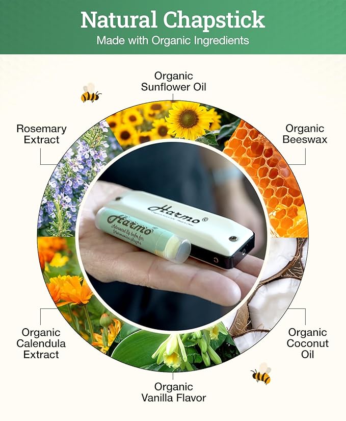 Harmo - Organic Lip Balm, Moisturizing Natural Lip Balm with Coconut Oil & Vitamin E, 3 Pack Mint Flavor - with Coconut Oil, Vitamin E- Made in USA