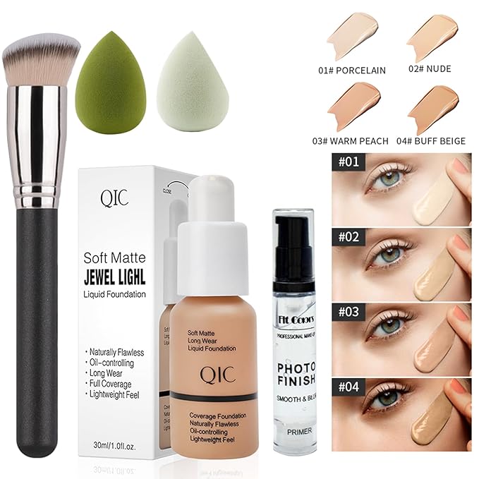 All In One Makeup Kit Full Kit, 3 Pcs Cream Contour Sticks,12 Colors Eyeshadow Palette,Full Coverage Foundation, 6 Colors Lipstick Set, Waterproof Eyeliner and Mascara (101# Porcelain)