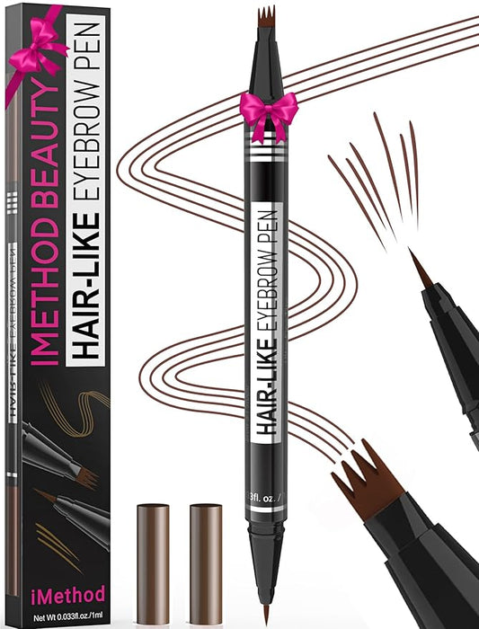 iMethod Microblading Eyebrow Pen - Eyebrow Pencil Magical 2-in-1 Dual-Ended Eye Brow Pencils for Women with 4-Fork-Tip & Precise Brush-Tip Create Natural Hair-Like Brows, Last All-Day, Reddish Brown