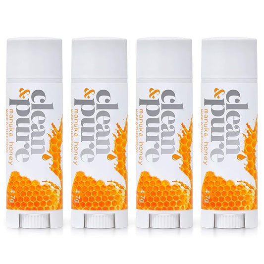 Beekeeper’s Favorite Lip Balms, 4 Pack | Manuka Honey Beauty Products | Lip Care Set With 100% All Natural Beeswax and Vitamin E Oil | Flavored Lip Balm for Dry, Chapped Lips