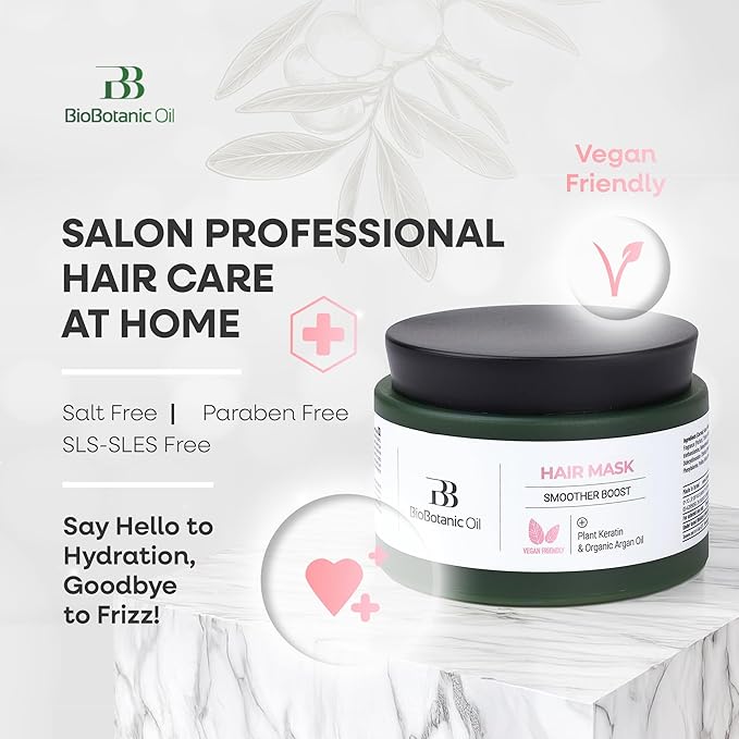 Bio Botanic Oil Range – Hair Mask for Straightened Hair with Plant Keratin & Organic Argan Oil, SLS-Free Deep Hydration & Repair, Salt-Free Formula for Long-Lasting Smoothness