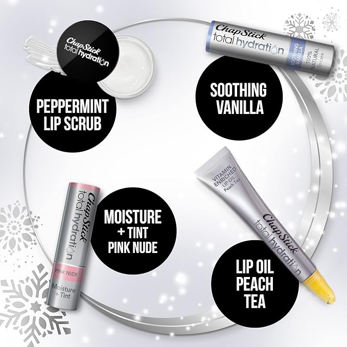 ChapStick Total Hydration Lip Kit Gift Set, Lip Moisturizer, Lip Scrub and Lip Balm Set - 4 Count