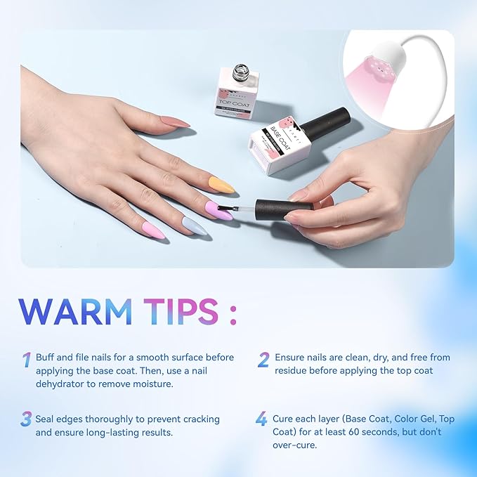 Makartt 2 Pcs Gel Top Coat and Base Coat Set - No Wipe Shine Finish Soak Off Base Top Coat Long Lasting for Gel Nail Polish, LED UV Lamp Need, Salon Quality Nail Manicure Gifts, 10ML