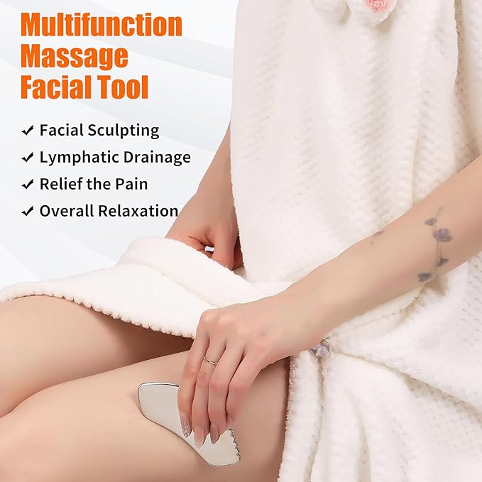 2Pcs Stainless Steel Gua Sha Facial Tools Set, Metal Face Comb Detail Skin Care Tools, Body and Face Gua Sha Sculpting for Tighten Skin Lymphatic Drainage