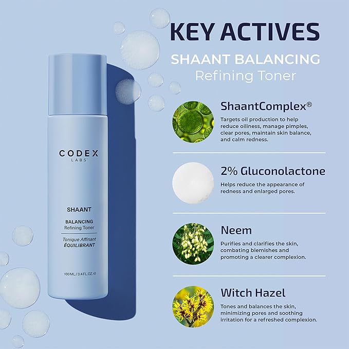 Codex Labs Shaant Deep Cleanse & Tone Kit, Pore Purifying Scrub (100g) & Refining Toner (100ml) - Oil Control & Pore Minimizer - for Acne Prone Skin - with 2% Salicylic Acid, 2% Gluconolactone (PHA)