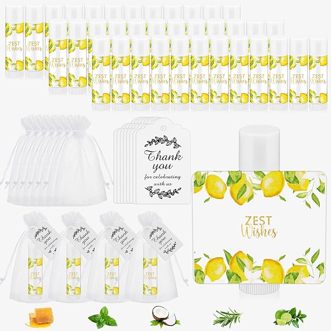 Fumete 50 Pack Lemon Baby Shower Party Gifts Favors Bulk Lip Balms for Guests Boys Girls Neutral Gender Reveal Favors for Baby Shower Prizes Souvenirs Bags Stuffer Classroom Prizes