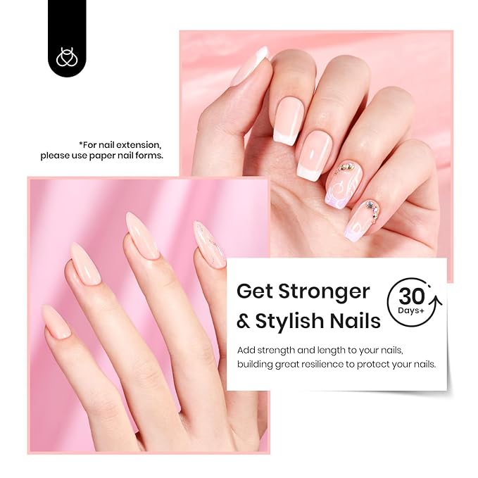 Beetles Pink Nude Builder Gel for Nails 7 in 1 Strengthener Gel for Nail Apex & Thickening Nail Extension DIY Salon at Home Beauty Gift Sets for Women Base Coat Top Coat Needed