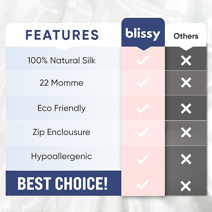 Blissy Silk Pillowcase - 100% Pure Mulberry Silk - 22 Momme 6A High-Grade Fibers - Silk Pillow Cover for Hair & Skin - Regular, Queen & King (Plum, Standard)