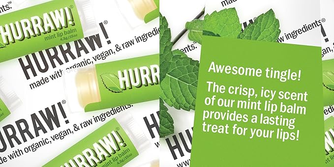 Hurraw! Mint Lip Balm: Organic, Certified Vegan, Cruelty and Gluten Free. Non-GMO, 100% Natural Ingredients. Bee, Shea, Soy and Palm Free. Made in USA