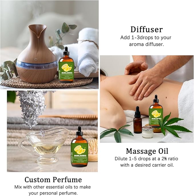 Lemon Essential Oil for Hair Scalp Massage 100% Pure and Natural Massage Aromatherapy 4 Fl Oz 118ML