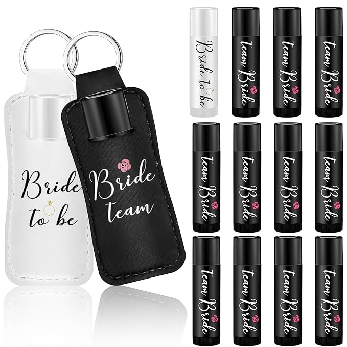 24 Pack Bachelorette Party Favor Lip Balm Set Team Bride Lip balm with Lipstick Holder Keychain Bride to be Lip balm Bridal Shower Proposal Gifts for Wedding Party Favors(White, Black)