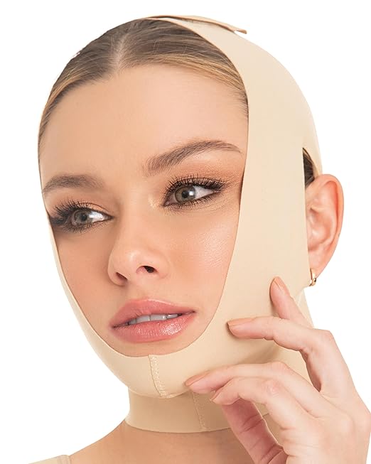 M&D Face Slimming Chin Strap Lipo Compression Garment Mentonera Postquirúrgica Facial Beige L